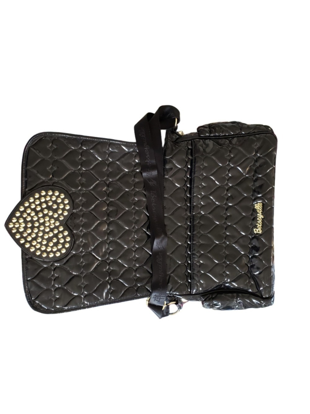 Betseyville Betsey Johnson Heart Quilted Diaper Bag Black - Picture 7 of 12